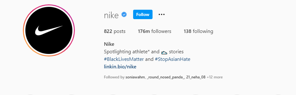 biografia Instagram da Nike